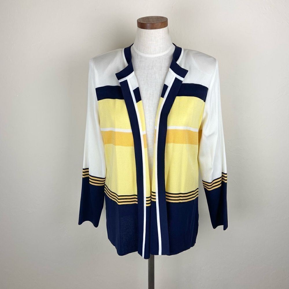 Misook Open-Front Colorblock Knit Cardigan Sweater